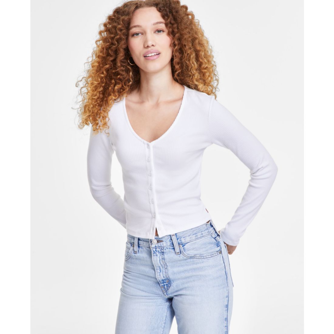 Levi's Women's Muse Ribbed Long-Sleeve Button-Up Top