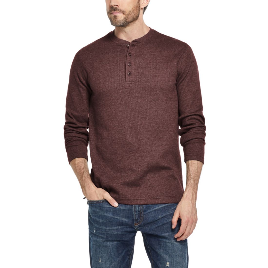 Weatherproof Vintage Men's Long Sleeve Waffle Henley Neck T-Shirt