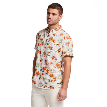 Weatherproof Vintage Men's Short Sleeve Print Linen Cotton Shirt