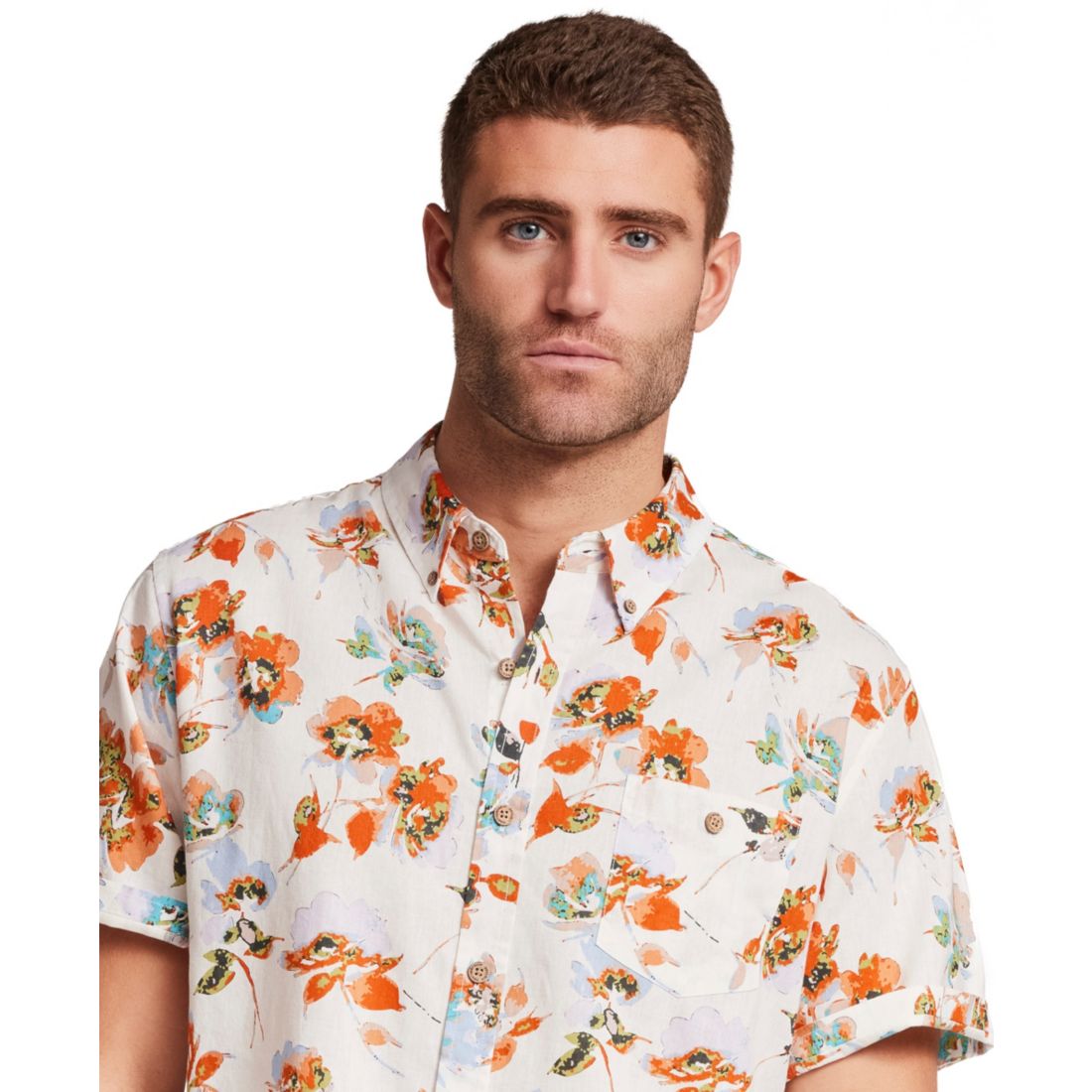 Weatherproof Vintage Men's Short Sleeve Print Linen Cotton Shirt