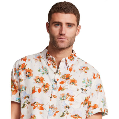 Weatherproof Vintage Men's Short Sleeve Print Linen Cotton Shirt
