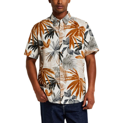 Weatherproof Vintage Men's Short Sleeve Print Linen Cotton Shirt