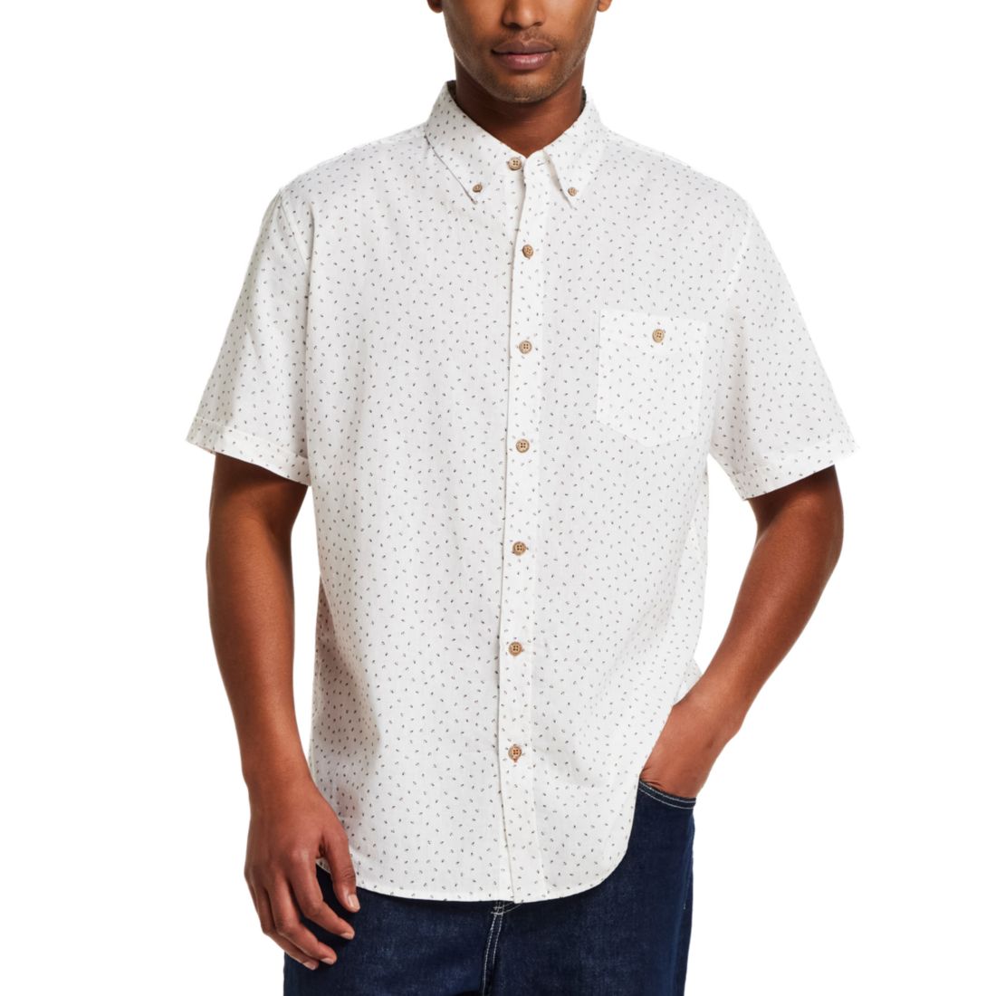 Weatherproof Vintage Men's Short Sleeve Print Linen Cotton Shirt