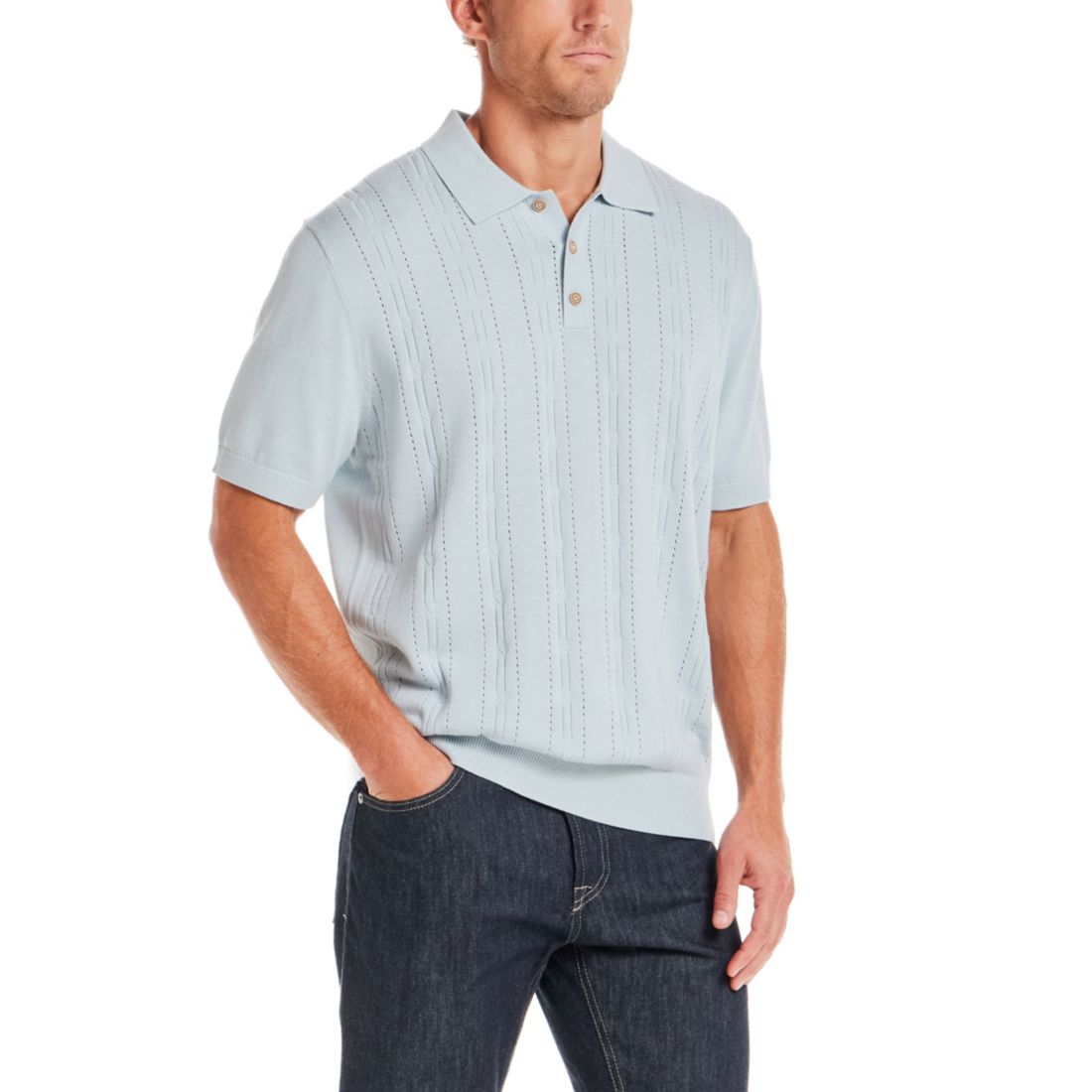 Weatherproof Vintage Men's Regular-Fit 100% Cotton Pointelle Sweater-Knit Polo Shirt