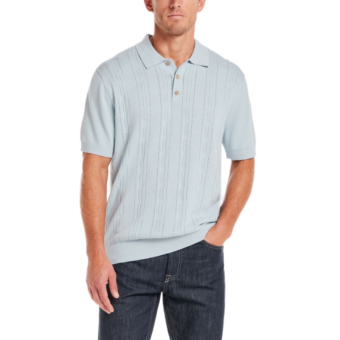 Weatherproof Vintage Men's Regular-Fit 100% Cotton Pointelle Sweater-Knit Polo Shirt