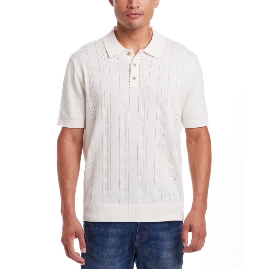 Weatherproof Vintage Men's Regular-Fit 100% Cotton Pointelle Sweater-Knit Polo Shirt
