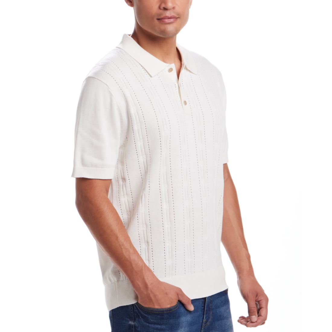 Weatherproof Vintage Men's Regular-Fit 100% Cotton Pointelle Sweater-Knit Polo Shirt