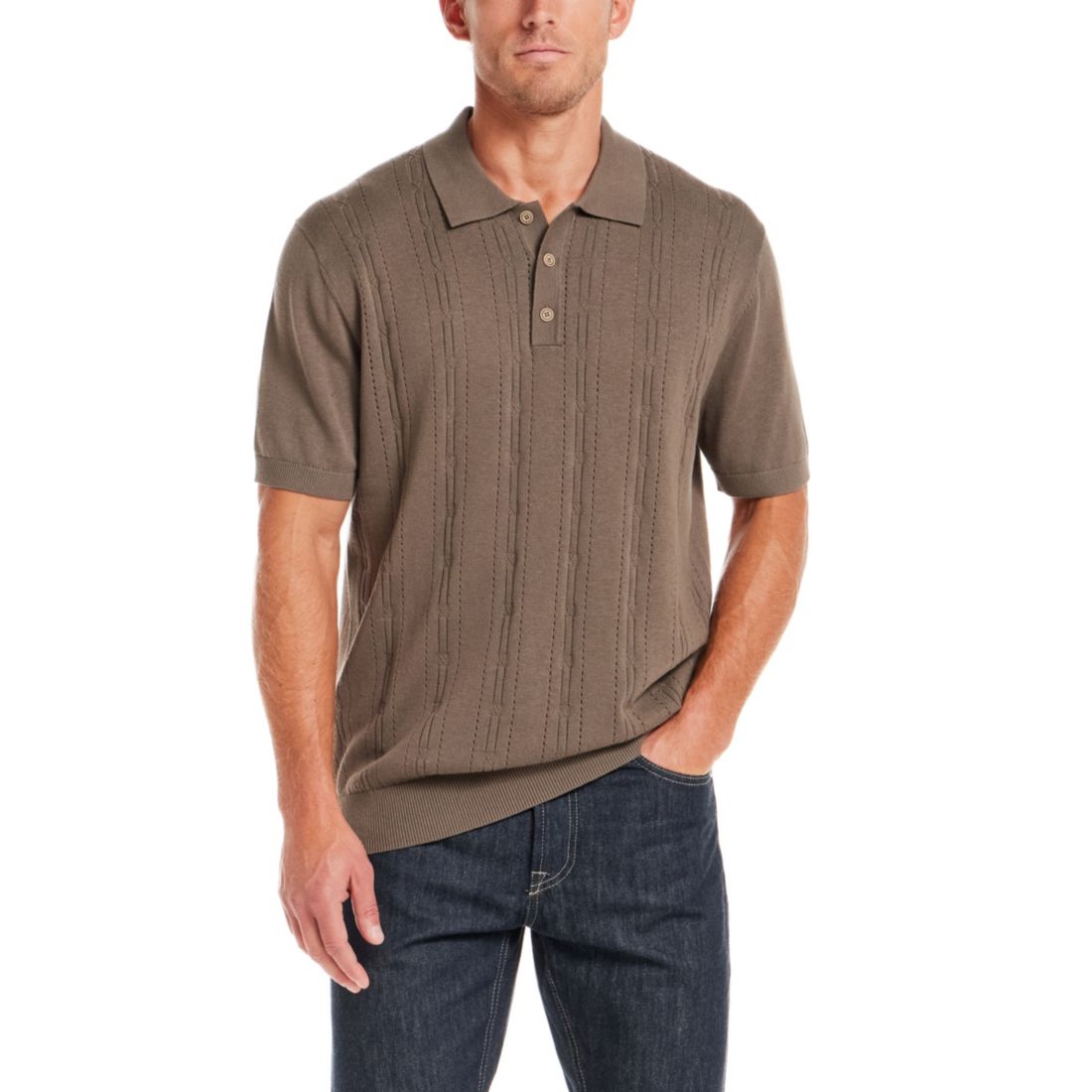 Weatherproof Vintage Men's Regular-Fit 100% Cotton Pointelle Sweater-Knit Polo Shirt