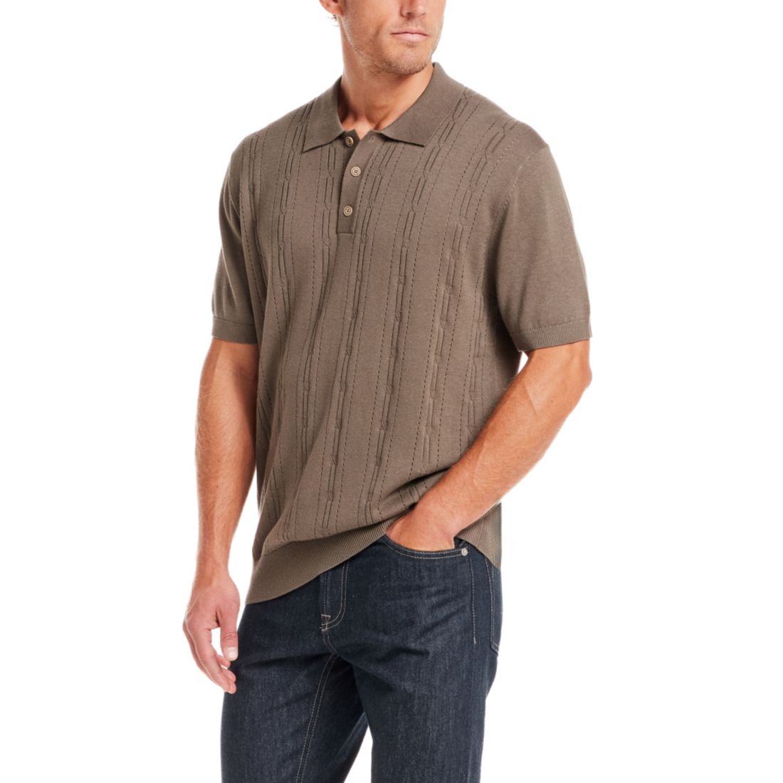 Weatherproof Vintage Men's Regular-Fit 100% Cotton Pointelle Sweater-Knit Polo Shirt