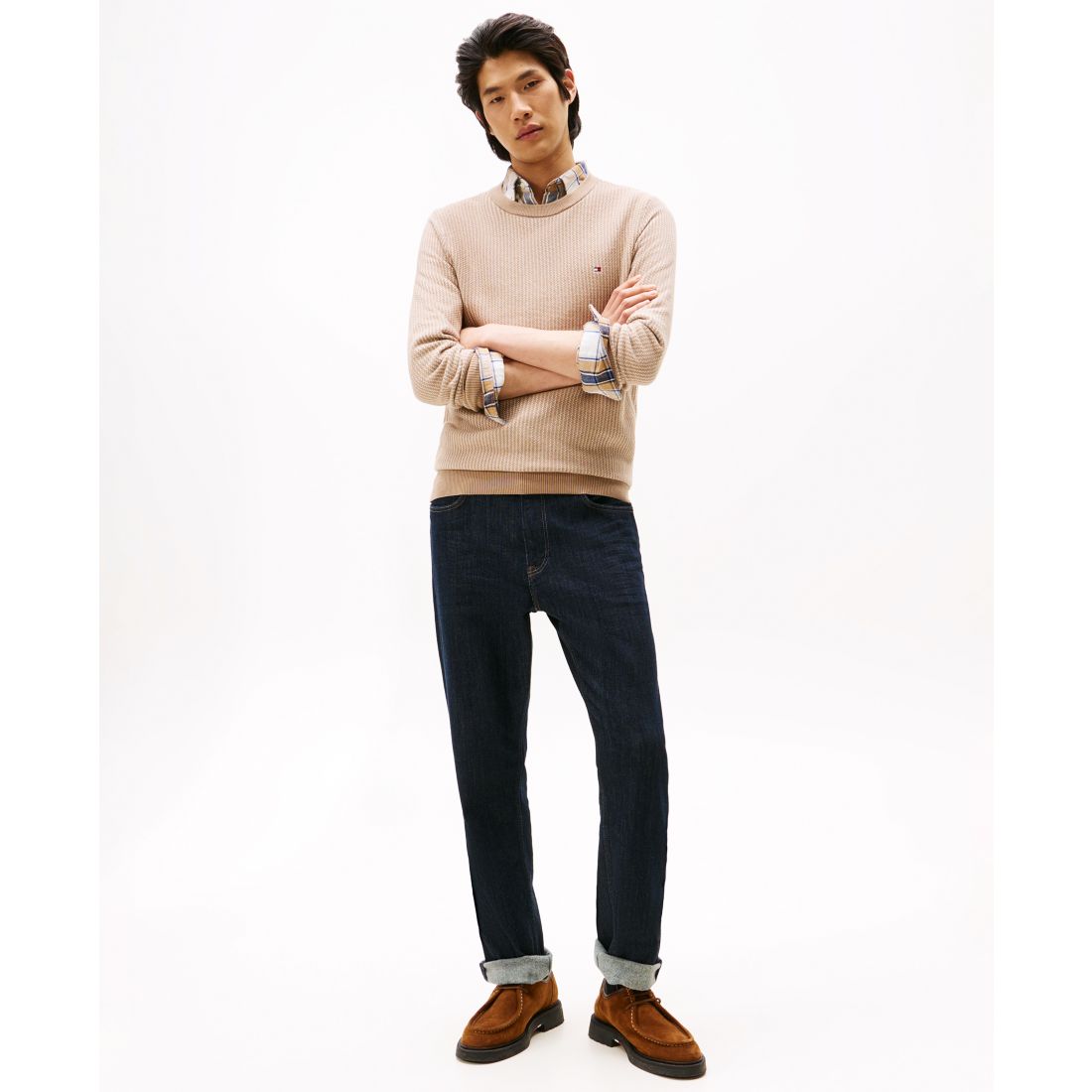 Tommy Hilfiger Men's Crewneck Two-Tone Cotton Cashmere Sweater