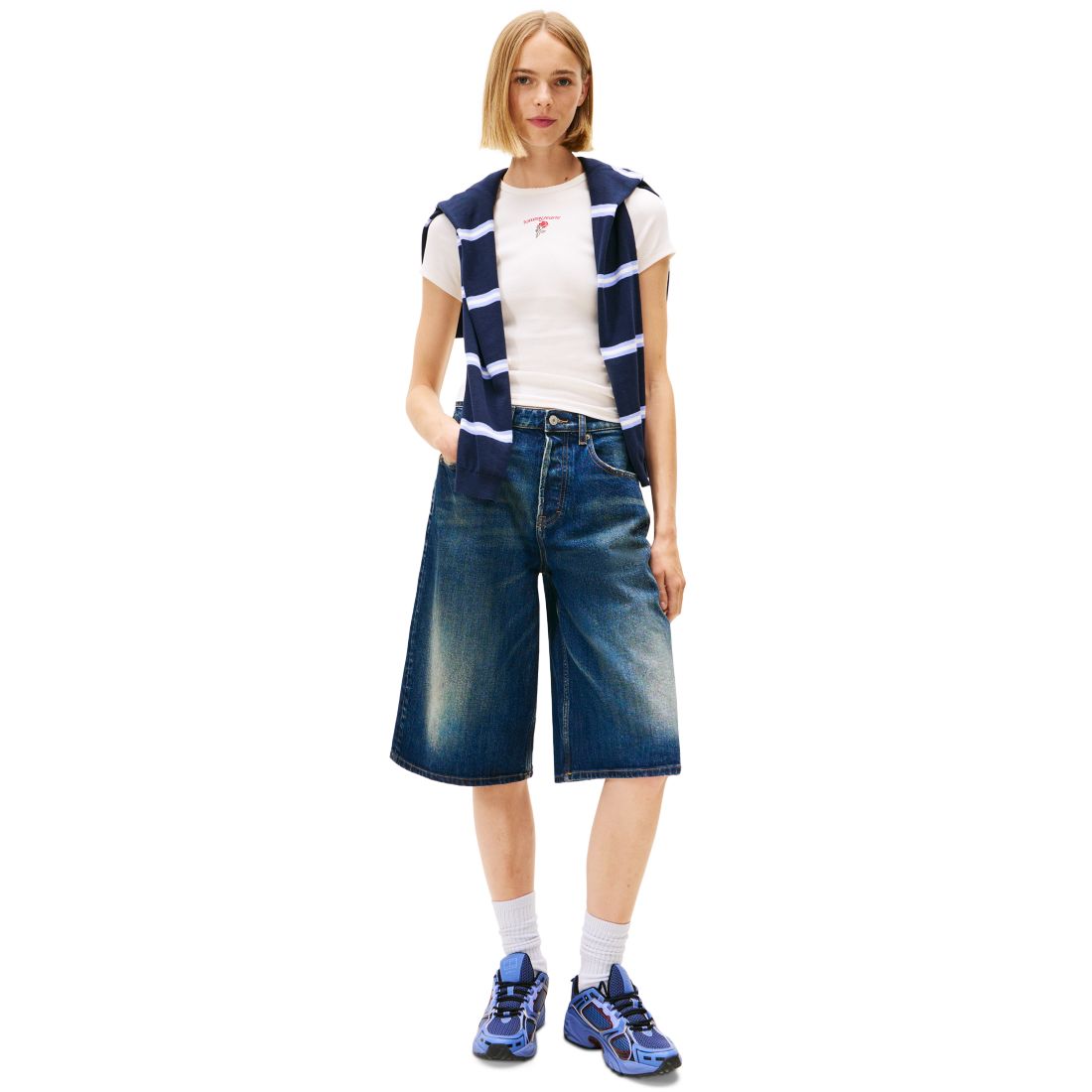 Tommy Jeans Women's Slim Rose Logo Ribbed Short-Sleeve T-Shirt