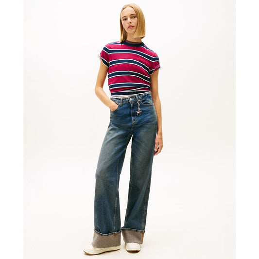 Tommy Jeans Women's Flag Jersey Crewneck T-Shirt - Lavish Cerise / Multi Stripe