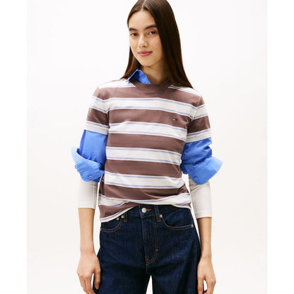 Tommy Jeans Women's Flag Jersey Crewneck T-Shirt - Lavish Cerise / Multi Stripe