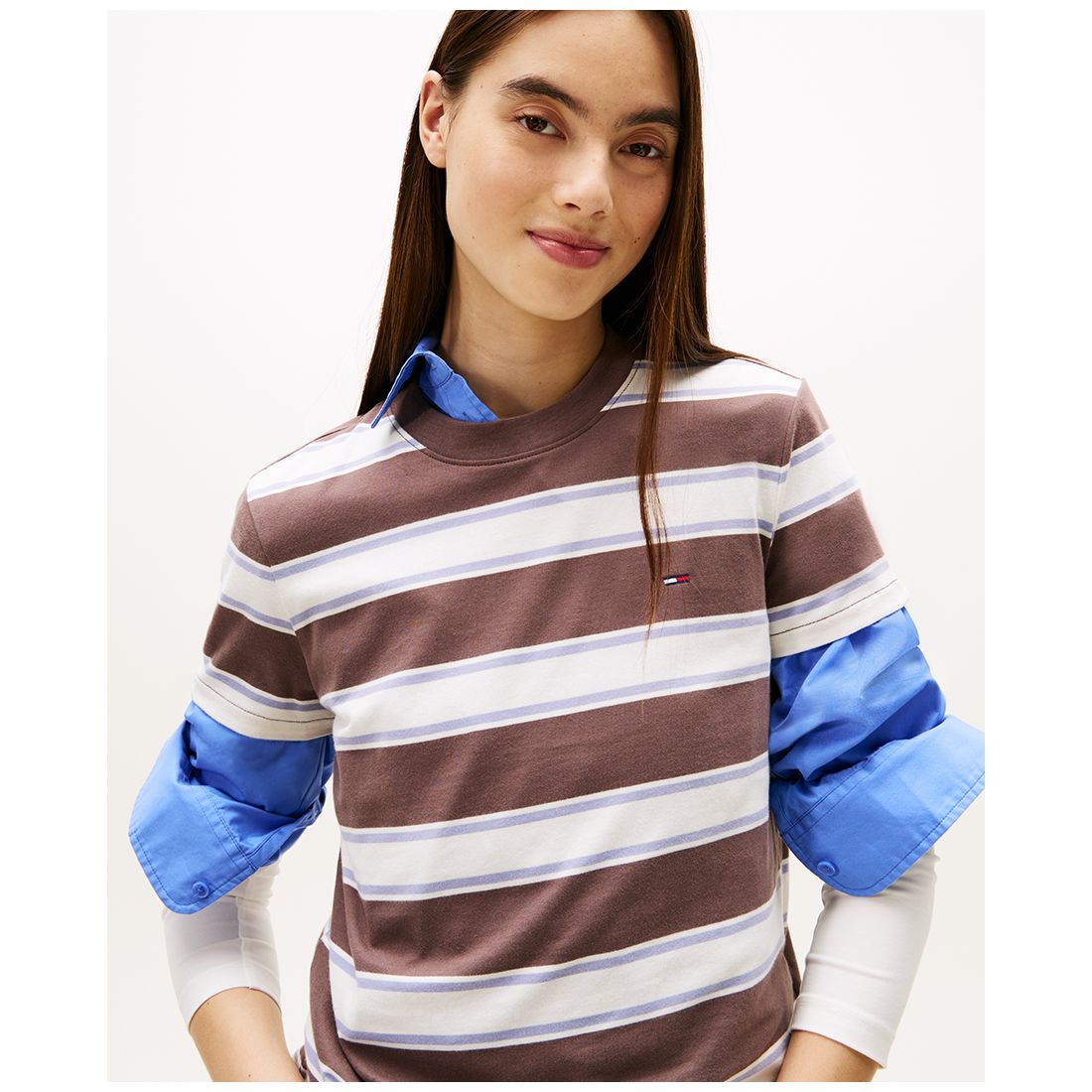 Tommy Jeans Women's Flag Jersey Crewneck T-Shirt - Lavish Cerise / Multi Stripe