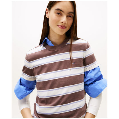 Tommy Jeans Women's Flag Jersey Crewneck T-Shirt - Lavish Cerise / Multi Stripe