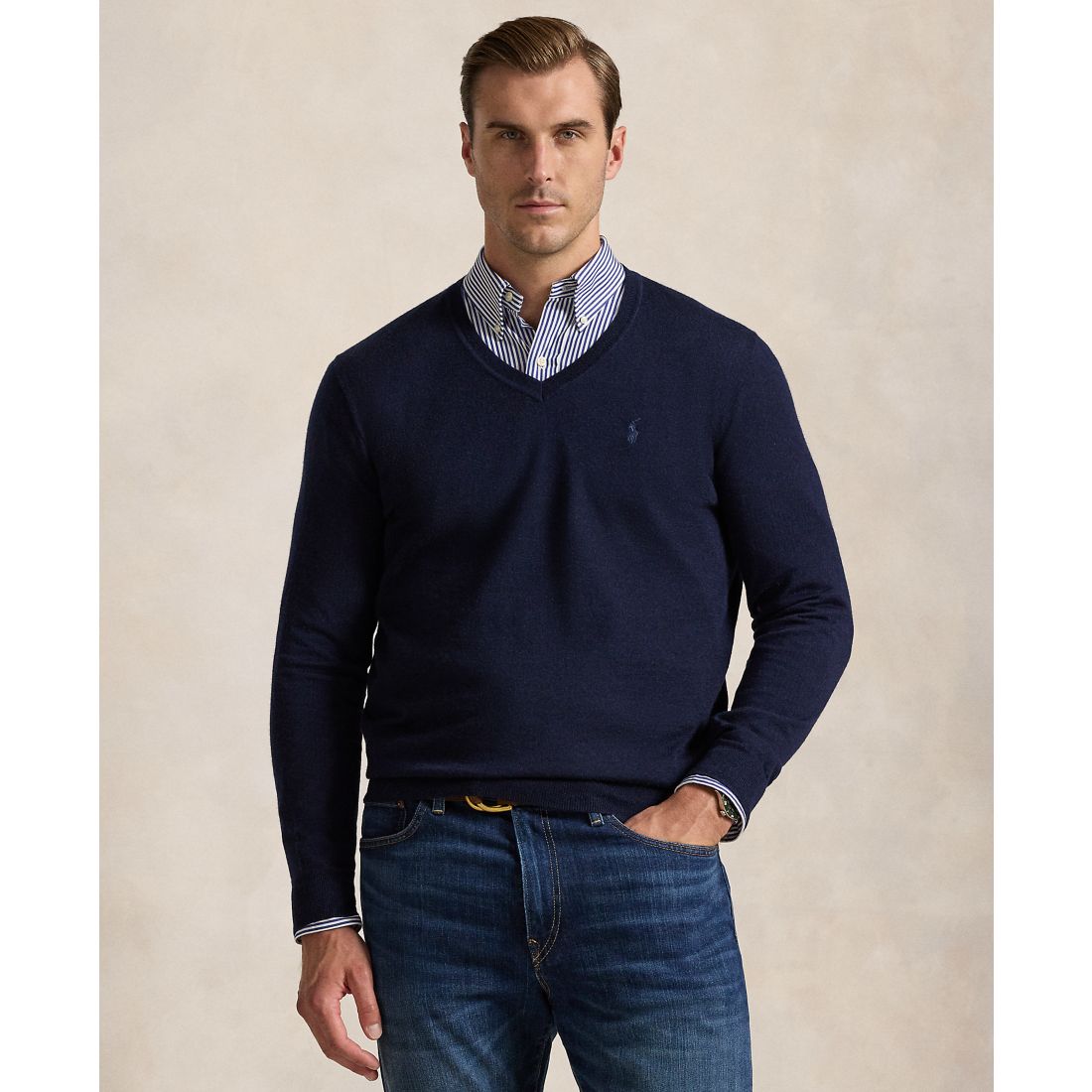 Polo Ralph Lauren Men's Big & Tall Washable Wool V-Neck Sweater