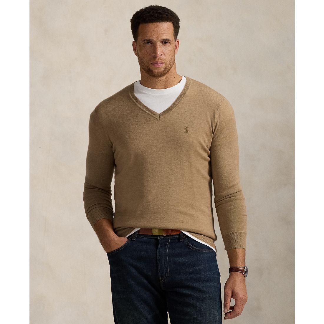 Polo Ralph Lauren Men's Big & Tall Washable Wool V-Neck Sweater