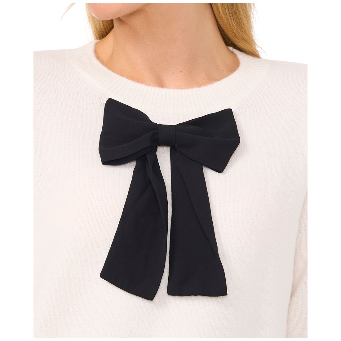 CeCe Women's Bow-Trim Crewneck Sweater