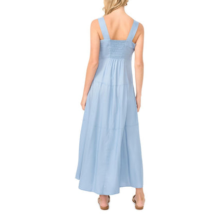 Vince Camuto Women's Challis Square-Neck Smocked-Back Sleeveless Maxi Dress