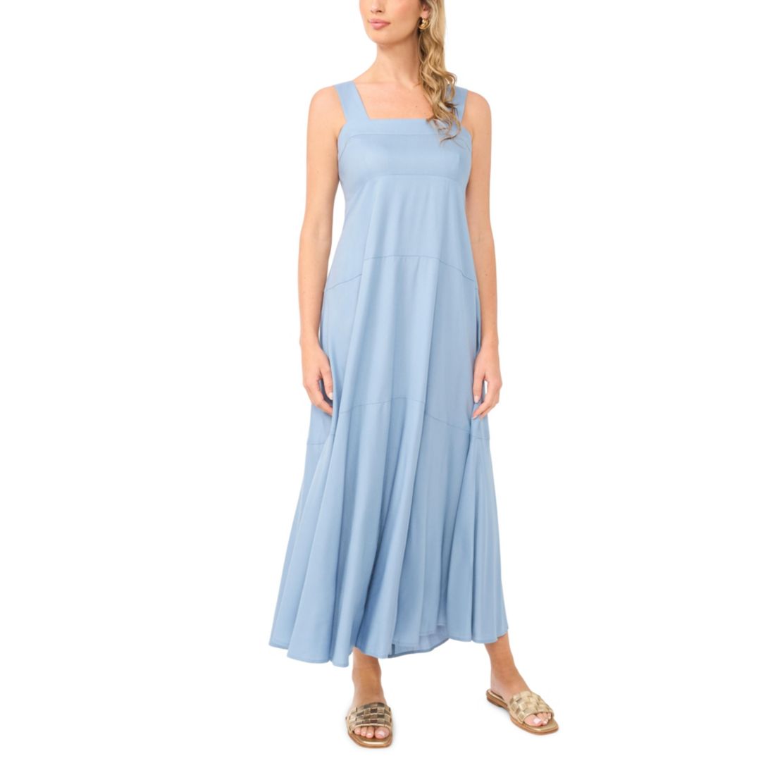 Vince Camuto Women's Challis Square-Neck Smocked-Back Sleeveless Maxi Dress