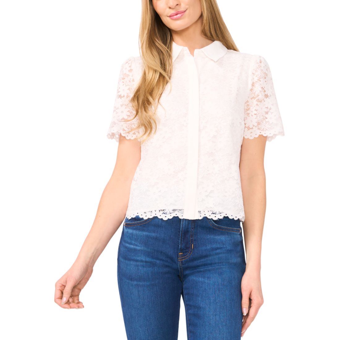 CeCe Women's Lace Short-Sleeve Shirt