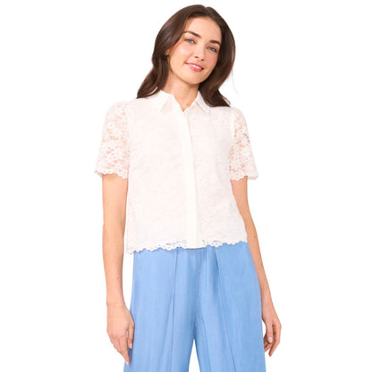 CeCe Women's Lace Short-Sleeve Shirt