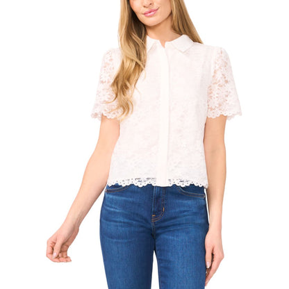 CeCe Women's Lace Short-Sleeve Shirt