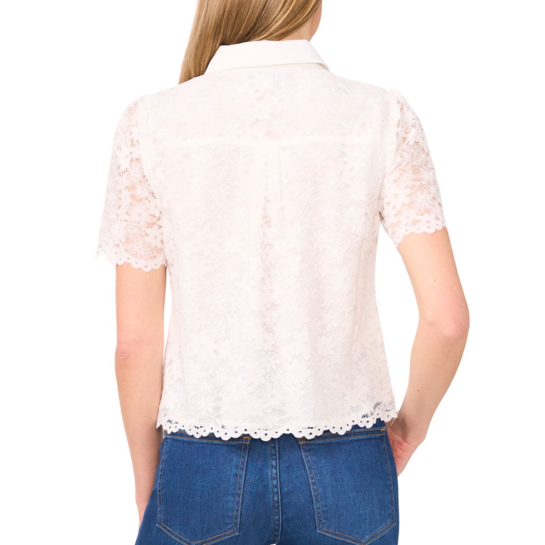 CeCe Women's Lace Short-Sleeve Shirt