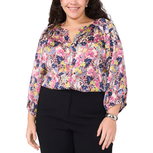 Vince Camuto Plus Size Printed Raglan-Sleeve Blouse
