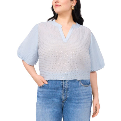 Vince Camuto Plus Size Sequin-Front Balloon-Sleeve Top