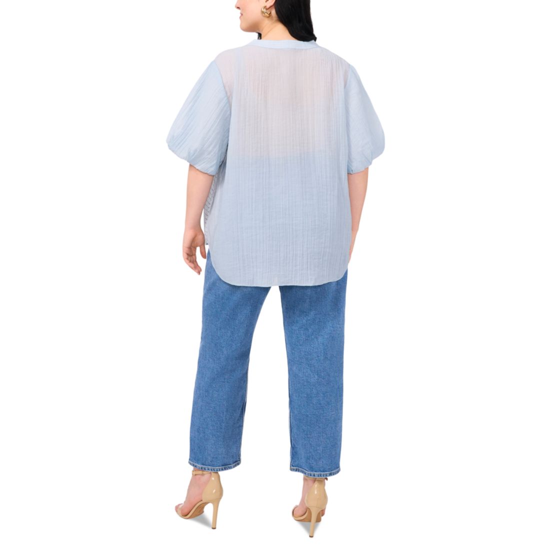 Vince Camuto Plus Size Sequin-Front Balloon-Sleeve Top