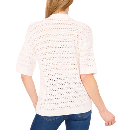 CeCe Women's Open-Knit Short-Sleeve Polo Sweater