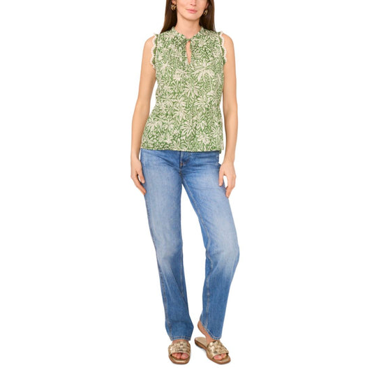 Vince Camuto Women's Peplum-Hem Floral-Print Crocheted-Trim Top