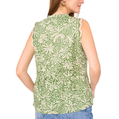 Vince Camuto Women's Peplum-Hem Floral-Print Crocheted-Trim Top