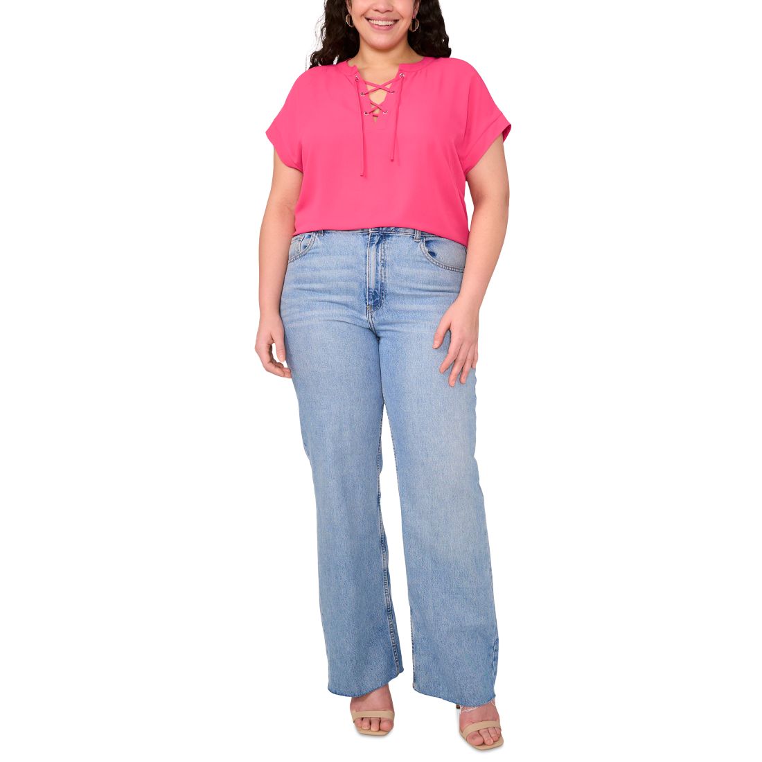 Vince Camuto Plus Size Lace-Up Short-Sleeve Top