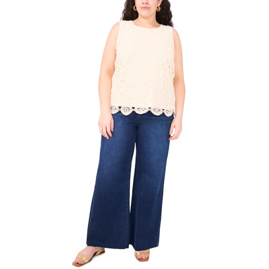 Vince Camuto Plus Size Crochet-Front Scalloped-Hem Tank Top