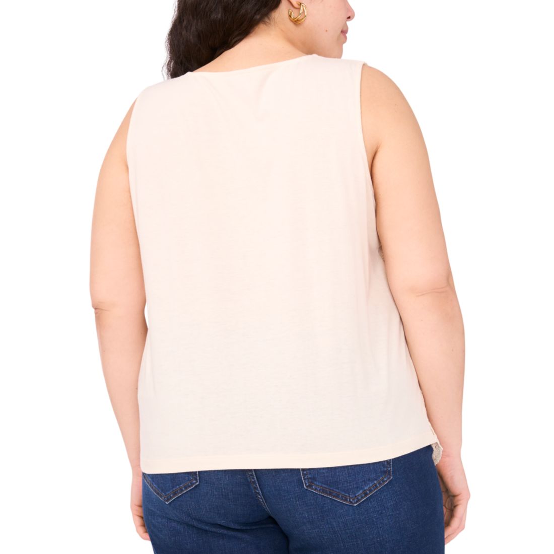 Vince Camuto Plus Size Crochet-Front Scalloped-Hem Tank Top