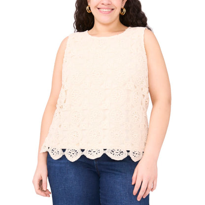 Vince Camuto Plus Size Crochet-Front Scalloped-Hem Tank Top