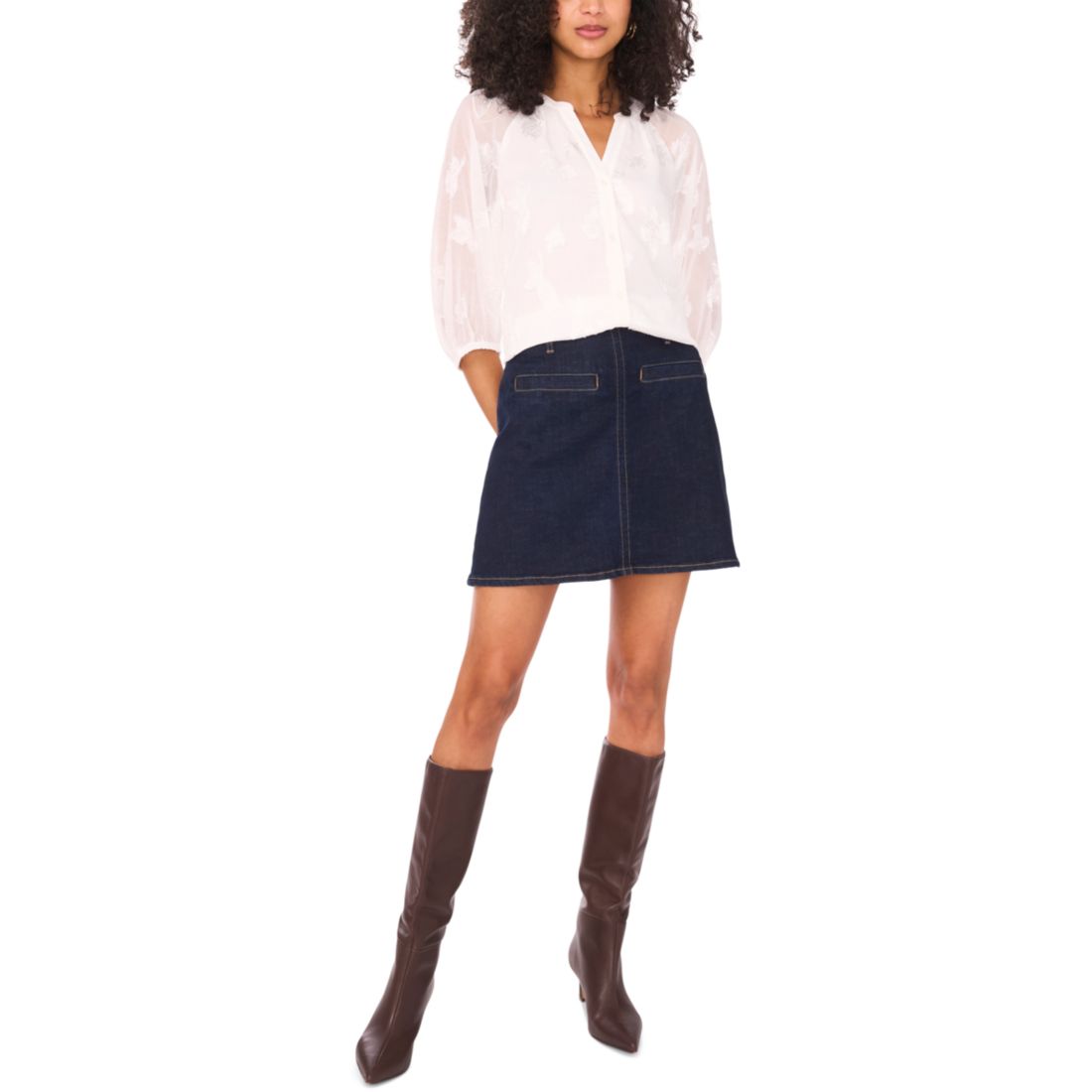 Vince Camuto Women's Embroidered Raglan-Sleeve Blouse