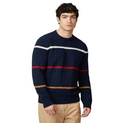 Ben Sherman Men's Cable Stripe Crew Neck Sweater