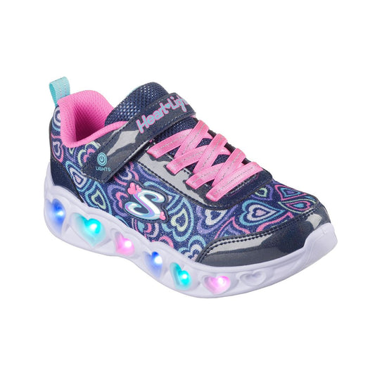 Skechers Little Girls Heart Lights - Boogie Love Stay-Put Light-Up Casual Sneakers from Finish Line - Navy, Multi