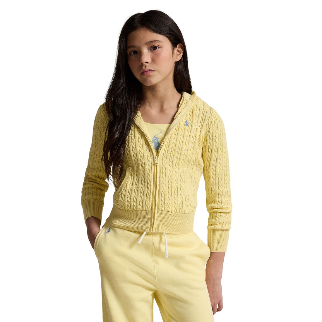 Polo Ralph Lauren Girls' 7-12 Mini-Cable Full-Zip Hoodie