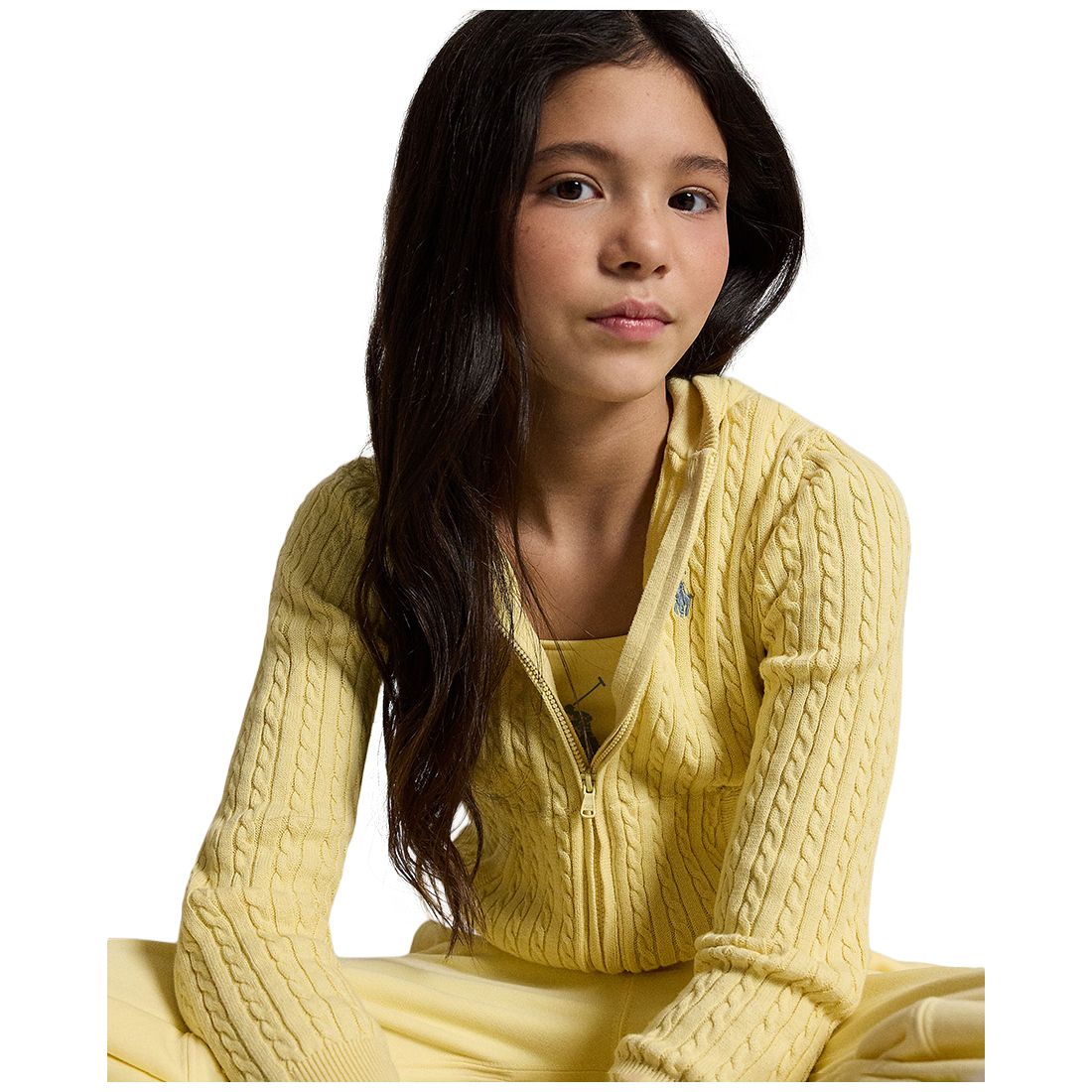 Polo Ralph Lauren Girls' 7-12 Mini-Cable Full-Zip Hoodie