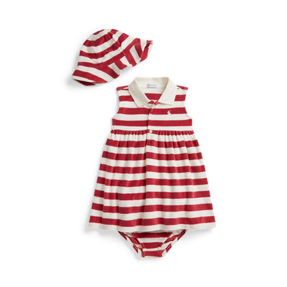 Polo Ralph Lauren Baby Girls' Striped Terry Polo Dress, Hat and Bloomers, 3-Piece Set