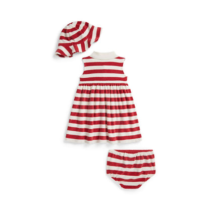 Polo Ralph Lauren Baby Girls' Striped Terry Polo Dress, Hat and Bloomers, 3-Piece Set