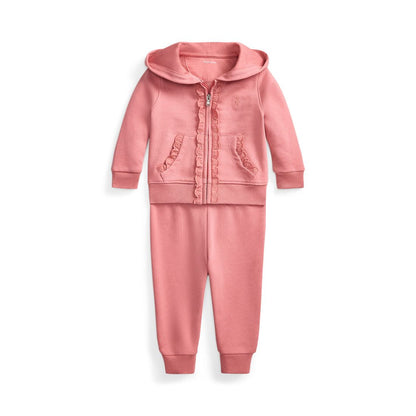 Polo Ralph Lauren Baby Girls' Eyelet-Trim Long-Sleeve Hoodie and Jogger Pants, 2-Piece Set