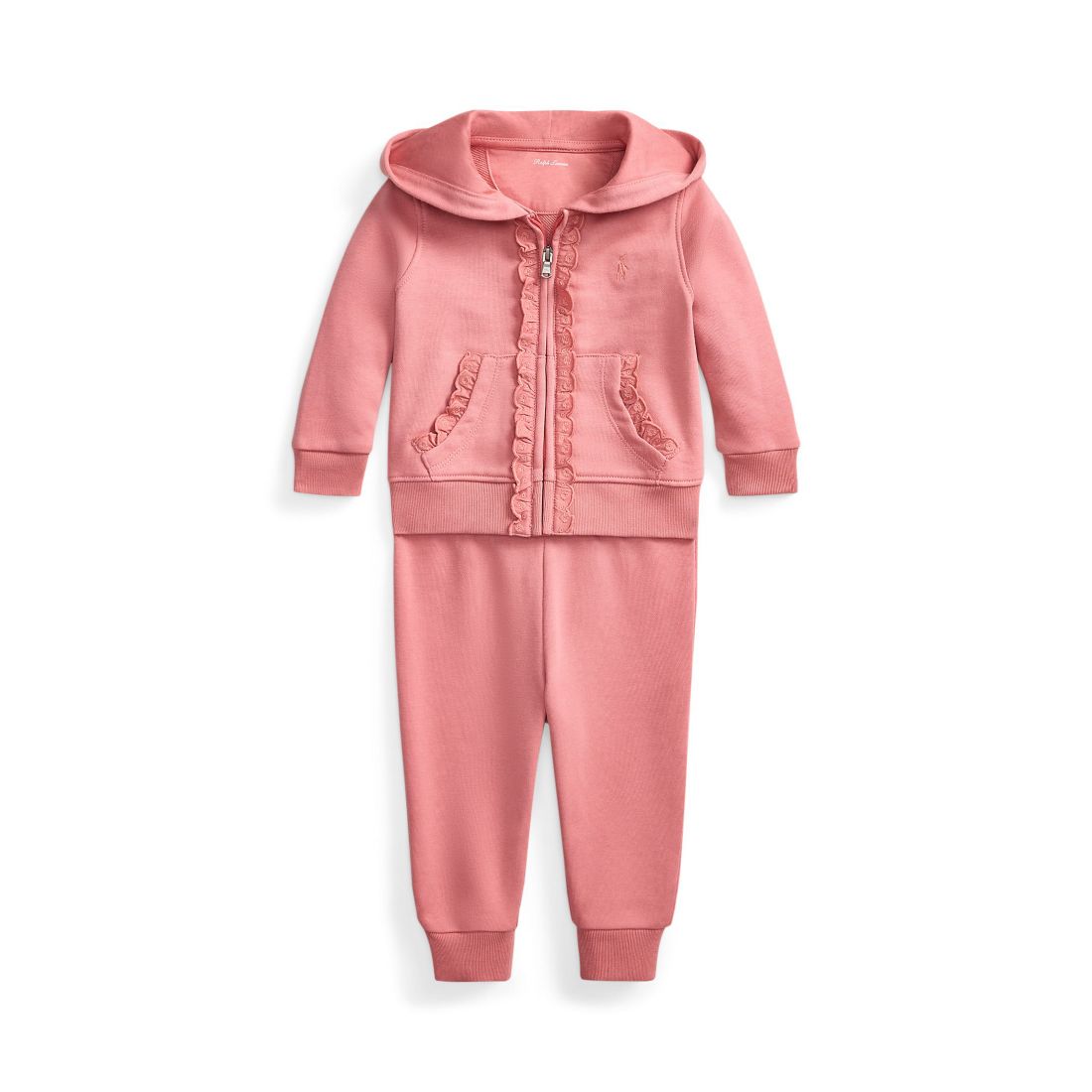 Polo Ralph Lauren Baby Girls' Eyelet-Trim Long-Sleeve Hoodie and Jogger Pants, 2-Piece Set