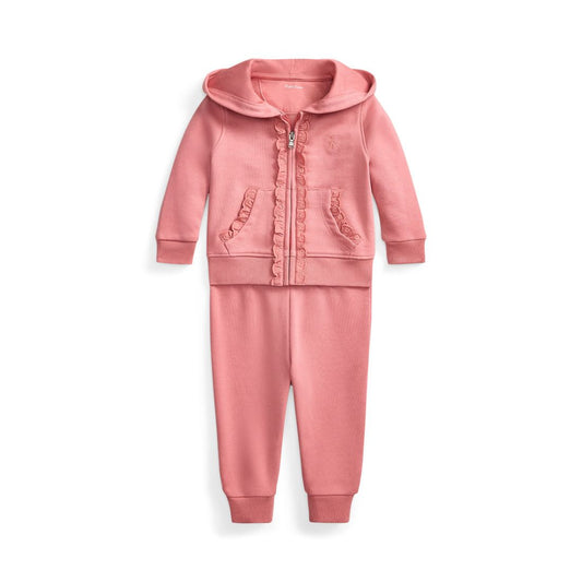 Polo Ralph Lauren Baby Girls' Eyelet-Trim Long-Sleeve Hoodie and Jogger Pants, 2-Piece Set