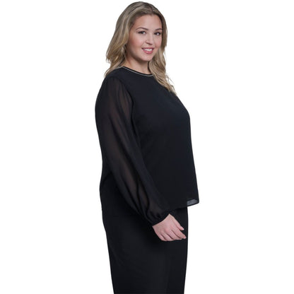 Calvin Klein Plus Size Crew Neck Long-Sleeve Blouse