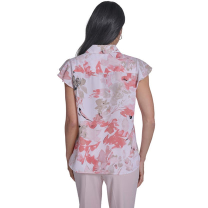 Calvin Klein Women's Printed Cap-Sleeve Ruffle Front Top